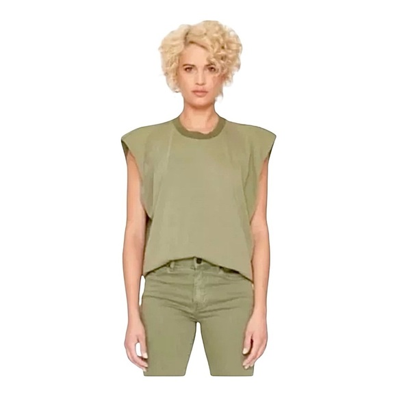 Sandrine Rose x Free People padded shoulder top in army NWT - Picture 1 of 6